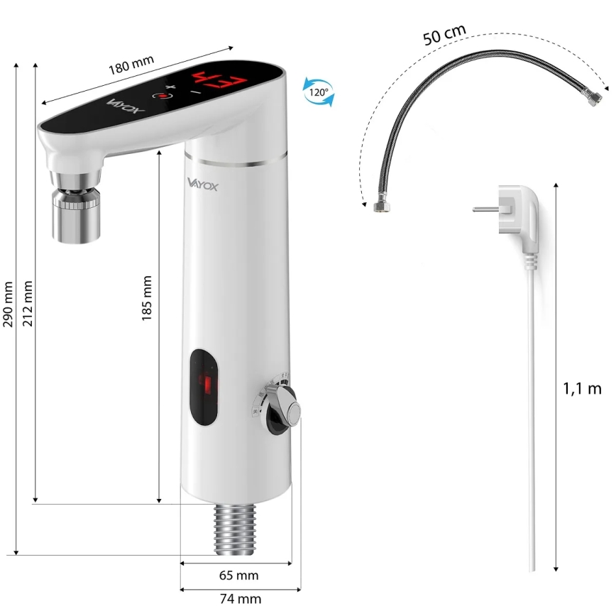 Esquentador instantâneo tátil com sensor e ecrã LED 3000W/230V IPX4 branco