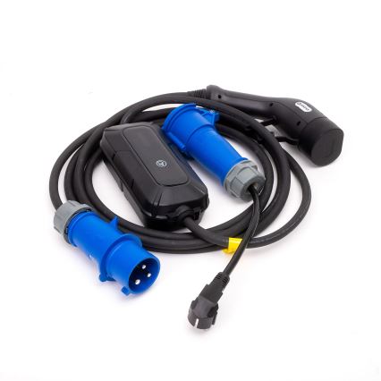 Estação de carregamento de viagem para carros elétricos EV/PHEV AC Tipo 2 32A/230V 7,4kW IP55 5m + adaptador 230V 3,7kW + capa