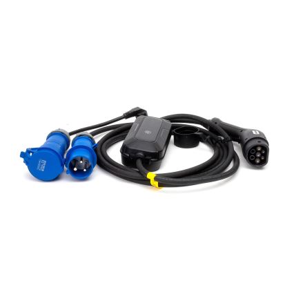 Estação de carregamento de viagem para carros elétricos EV/PHEV AC Tipo 2 32A/230V 7,4kW IP55 5m + adaptador 230V 3,7kW + capa