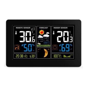 Estação meteorológica com carregamento USB com ecrã LCD, preto