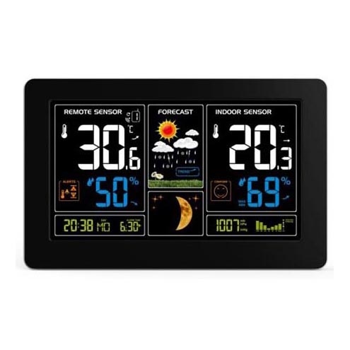 Estação meteorológica com carregamento USB com ecrã LCD, preto