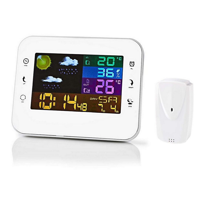 Estação meteorológica com ecrã LCD a cores 230V/3xAAA + 2xAA branco