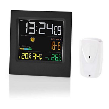 Estação meteorológica com ecrã LCD colorido 230V preto