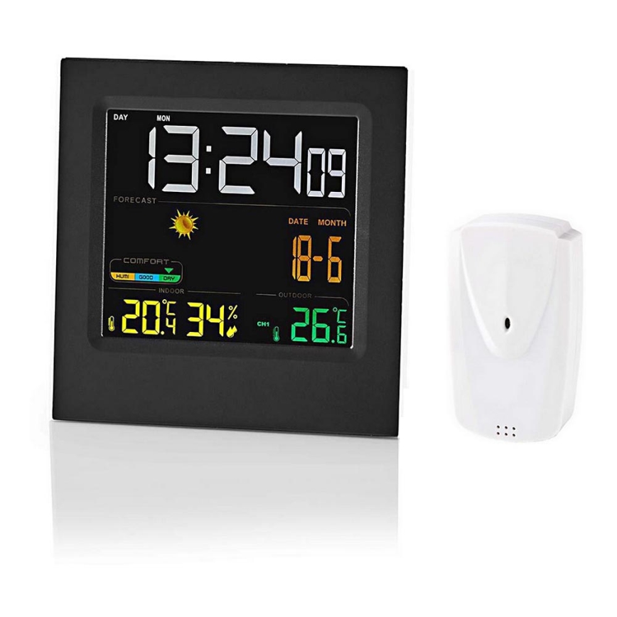 Estação meteorológica com ecrã LCD colorido 230V preto