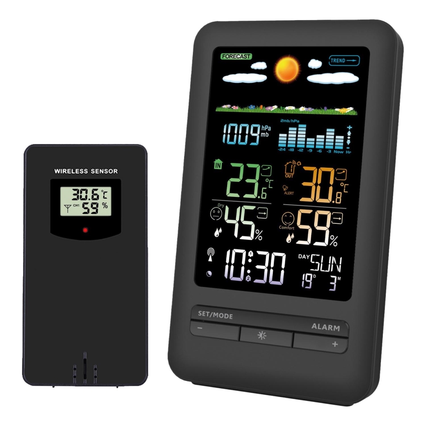 Estação meteorológica com visor LCD 2xAA preto