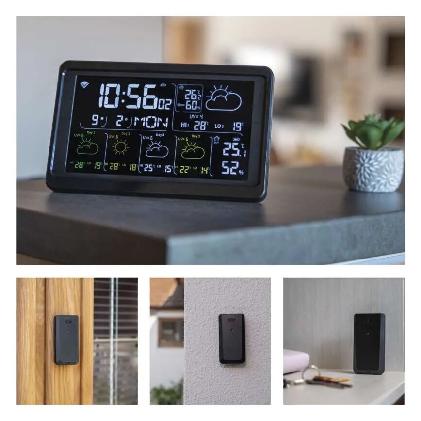 Estação meteorológica com visor LCD GoSmart 5/230V Wi-Fi Tuya preto