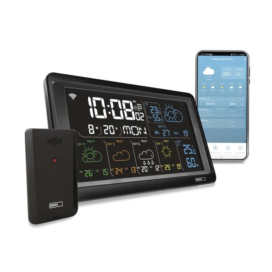 Estação meteorológica com visor LCD GoSmart 5/230V Wi-Fi Tuya preto