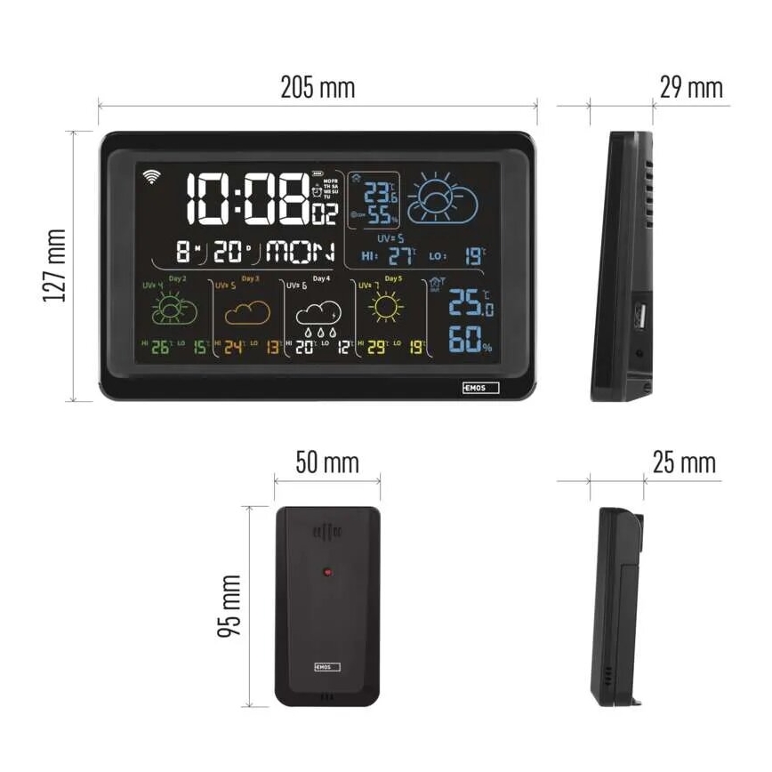 Estação meteorológica com visor LCD GoSmart 5/230V Wi-Fi Tuya preto