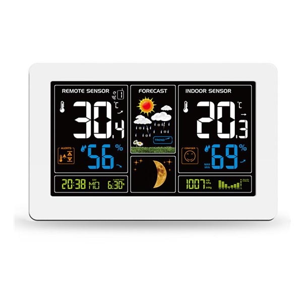 Estação meteorológica com visor LCD USB carregamento 2xAAA/5V + 2xAAA branco