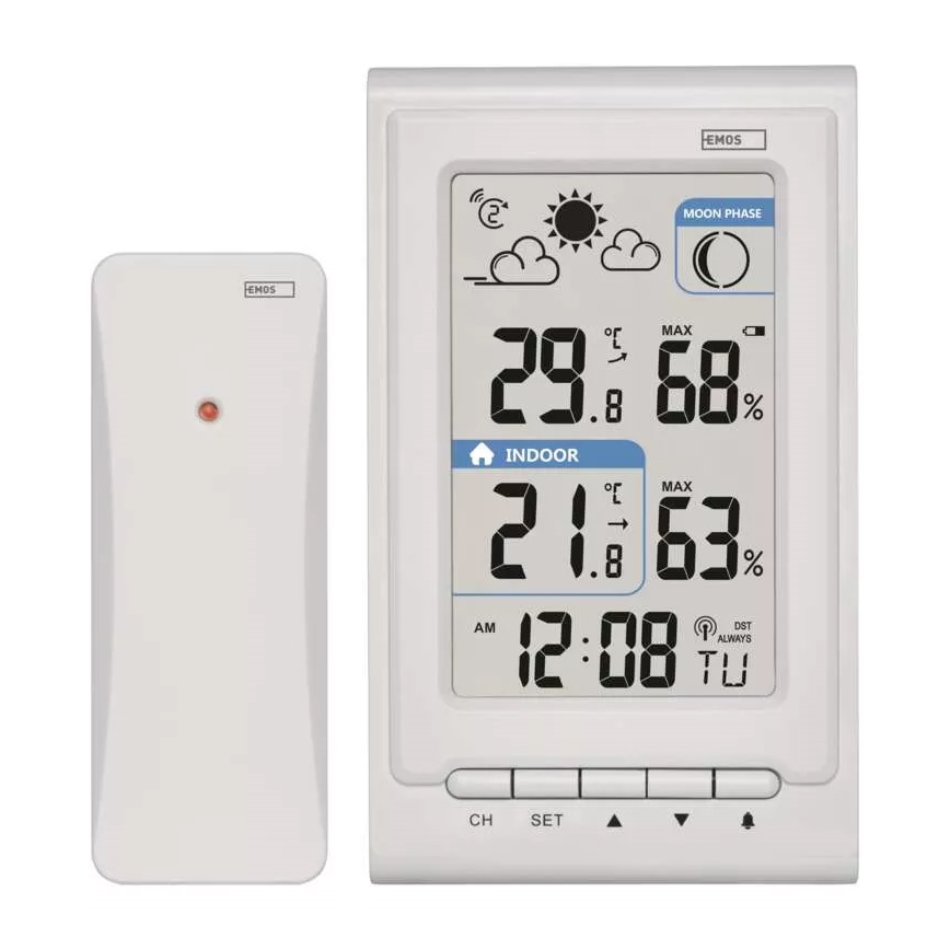 Estação meteorológica sem fios com alarme 2xAAA + 2xAA branco