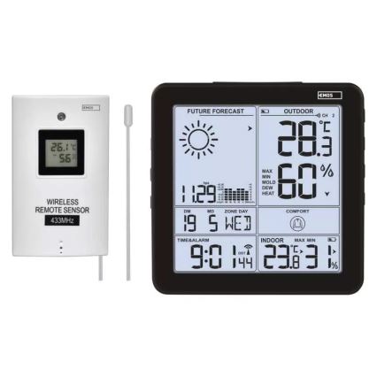 Estação meteorológica sem fios com alarme 3xAA + 2xAAA preto
