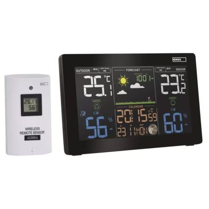 Estação meteorológica sem fios com alarme 5V/3xAAA + 2xAAA preto