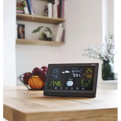 Estação meteorológica sem fios com alarme 3xAAA/5V + 2xAAA preto