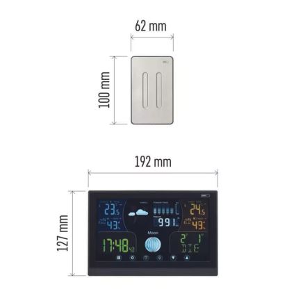 Estação meteorológica sem fios com alarme 3xAAA/5V + 2xAAA preto