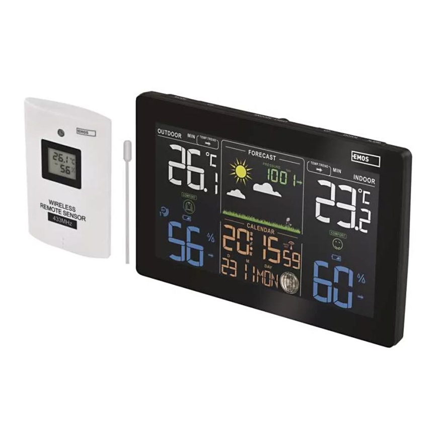 Estação meteorológica sem fios com alarme 5V/3xAAA + 2xAAA preto