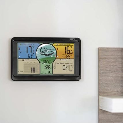 Estação meteorológica sem fios com ecrã LCD a cores e pluviómetro 3xAAA preto