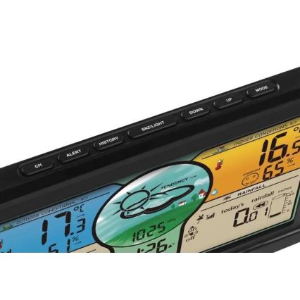 Estação meteorológica sem fios com ecrã LCD a cores e pluviómetro 3xAAA preto