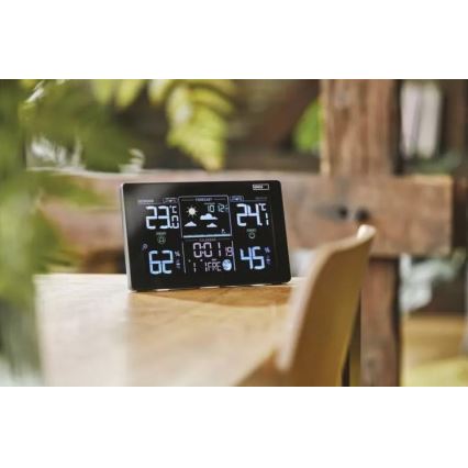 Estação meteorológica sem fios com um despertador 3xAAA preto