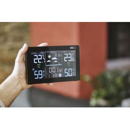 Estação meteorológica sem fios com um despertador 3xAAA preto
