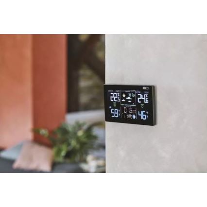 Estação meteorológica sem fios com um despertador 3xAAA preto