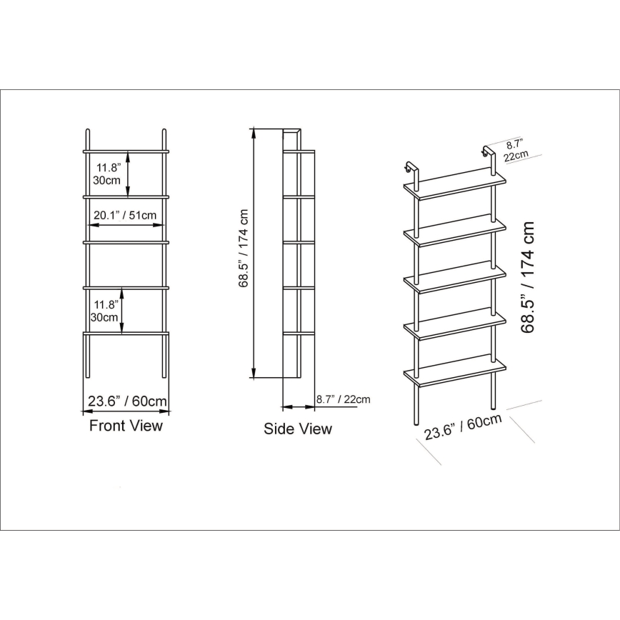 Estante de parede PAULA 174x60 cm branco