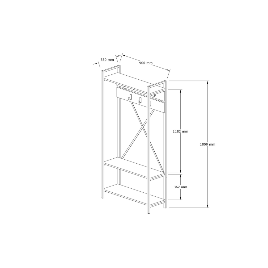Estante do corredor ALFA 180x90 cm branco/preto