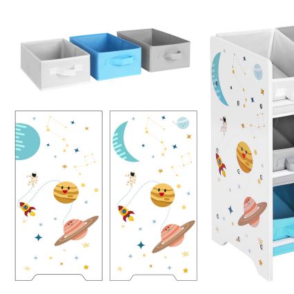 Estante de armazenamento infantil com caixas de tecido ANET azul/branco