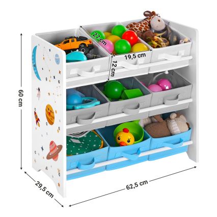 Estante de armazenamento infantil com caixas de tecido ANET azul/branco