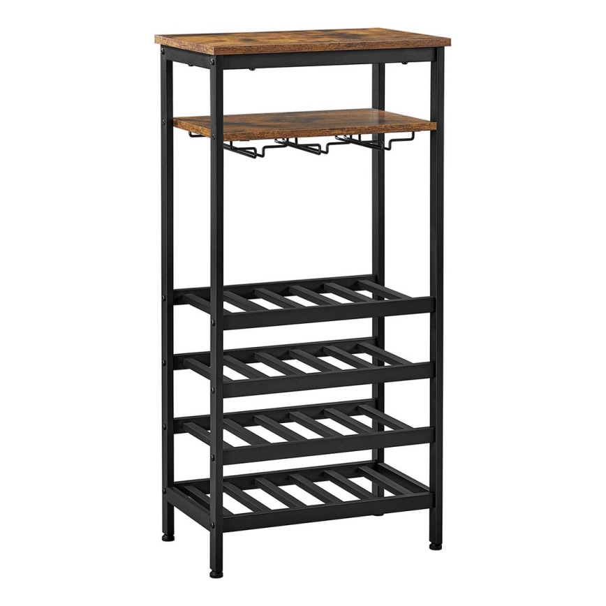 Estante multifuncional para garrafas de vinho e copos NAVARO castanho/preto
