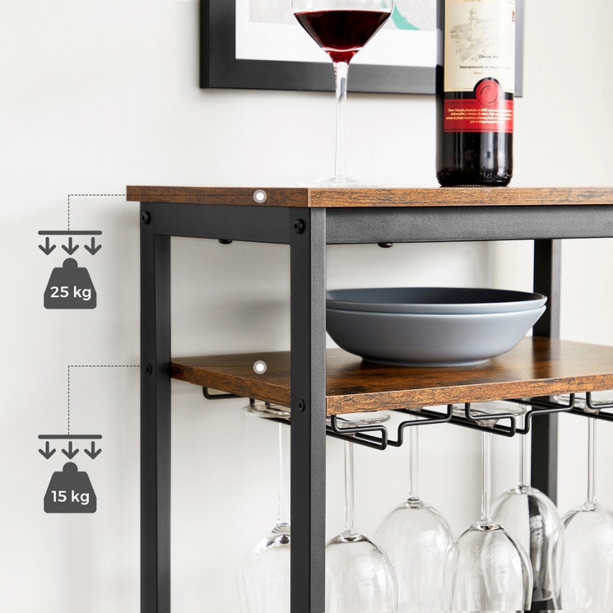 Estante multifuncional para garrafas de vinho e copos NAVARO castanho/preto