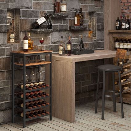 Estante multifuncional para garrafas de vinho e copos NAVARO castanho/preto