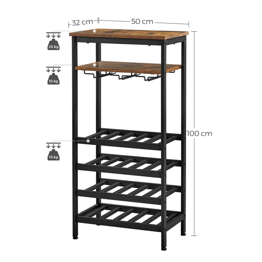 Estante multifuncional para garrafas de vinho e copos NAVARO castanho/preto
