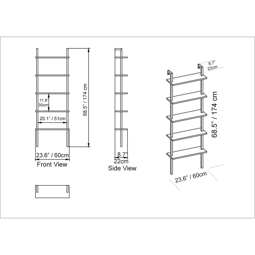 Estante PIANTE 174x60 cm ouro/branco