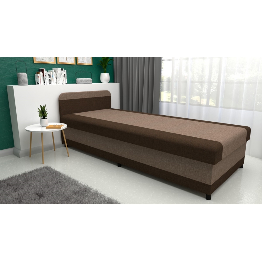 Sofá-cama estofado com espaço de arrumação TALI 80x202 castanho/bege