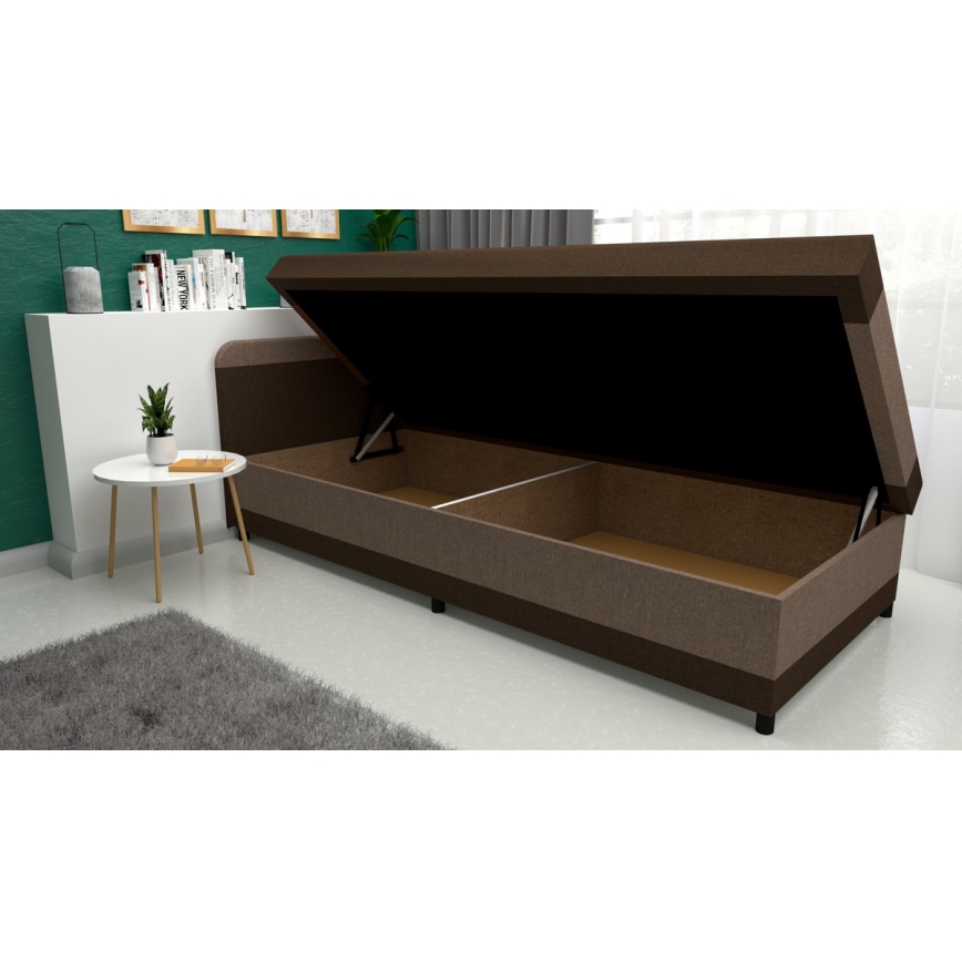Sofá-cama estofado com espaço de arrumação TALI 80x202 castanho/bege
