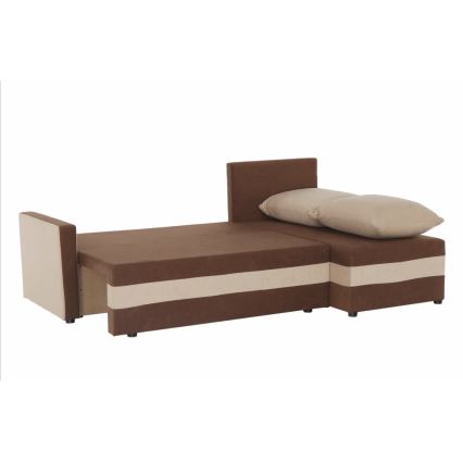 Sofá-cama de canto universal estofado em L BRISTOL castanho/bege