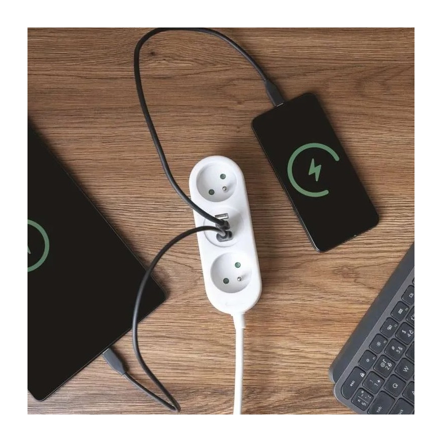 Extensão elétrica 2 tomadas + 2x USB-A + USB-C 1,4 m