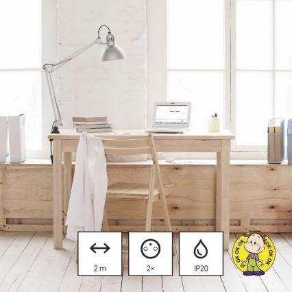 Extensão elétrica 2 tomadas + 2x USB-A + USB-C 1,4 m