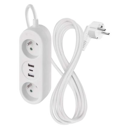Extensão elétrica 2 tomadas + 2x USB-A + USB-C 1,4 m