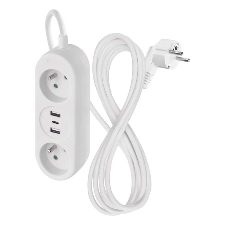 Extensão elétrica 2 tomadas + 2x USB-A + USB-C 1,4 m