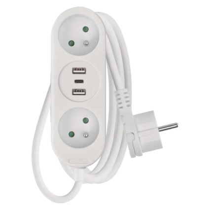 Extensão elétrica 2 tomadas + 2x USB-A + USB-C 1,4 m