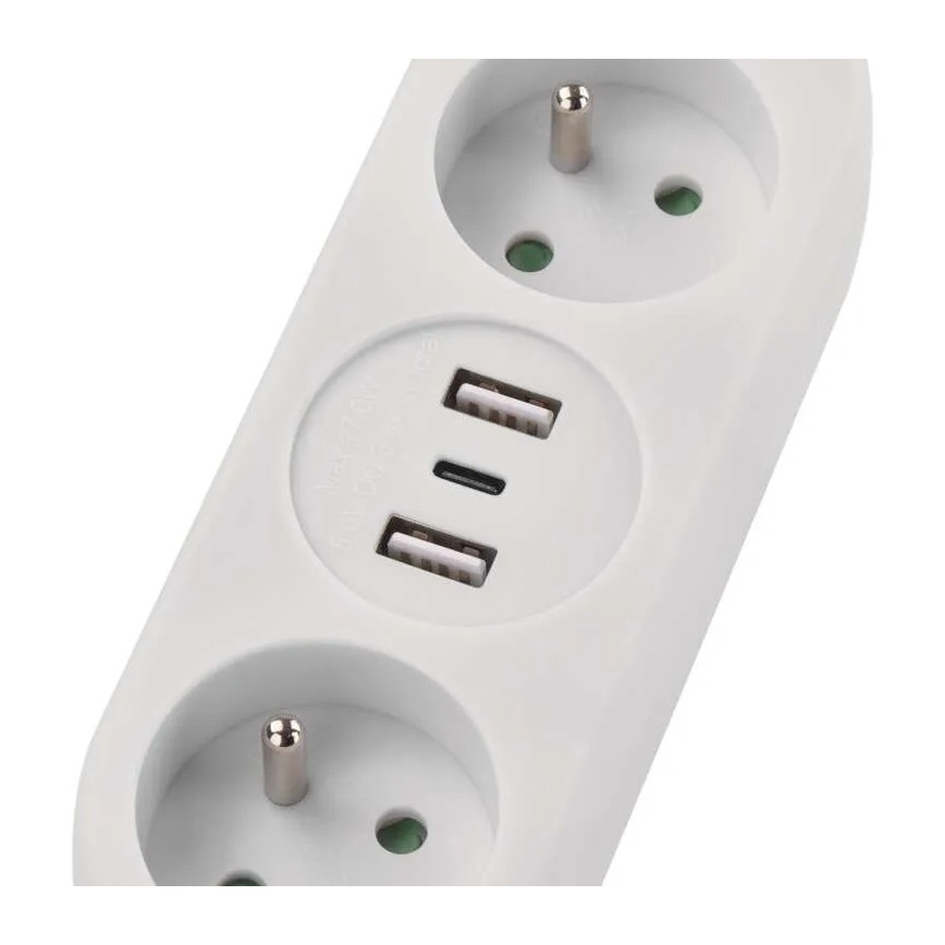 Extensão elétrica 2 tomadas + 2x USB-A + USB-C 1,4 m