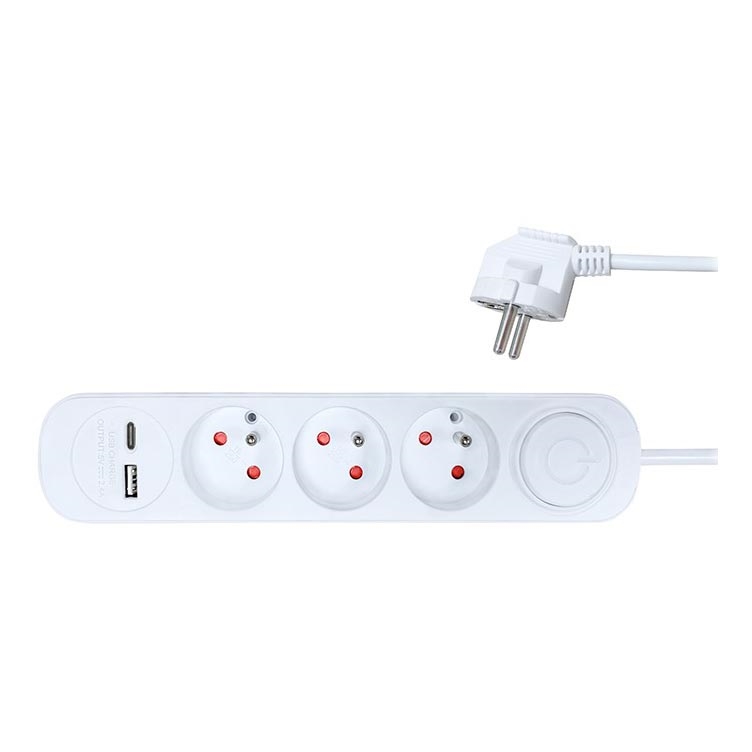 Extensão com interruptor 3Z + 2xUSB 2m branco