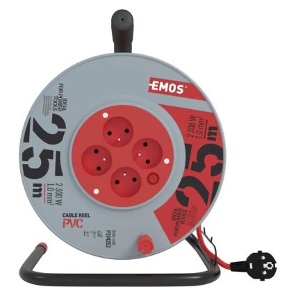 Extensão de cabo com 4 tomadas 25m cinzento/vermelho