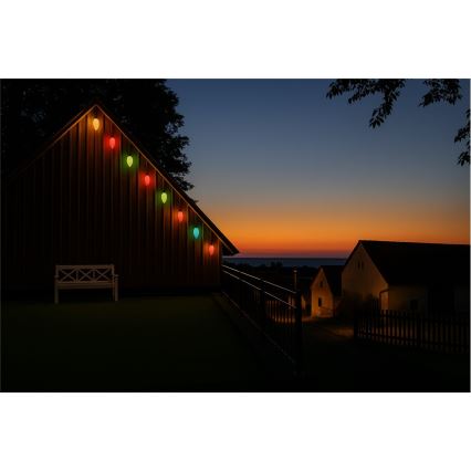 Extensão de guirlanda LED para exterior CONE FILAMENT 20xE10 14m, colorida/branco quente, IP44, Fabricado na República Checa
