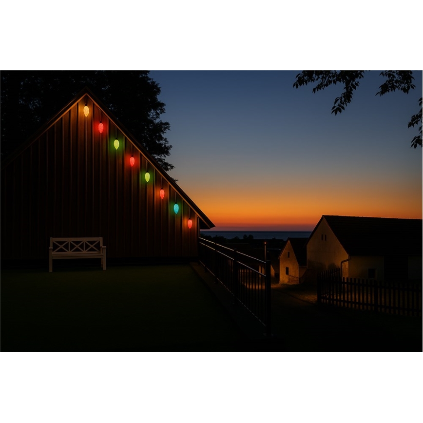 Extensão de guirlanda LED para exterior CONE FILAMENT 20xE10 14m, colorida/branco quente, IP44, Fabricado na República Checa