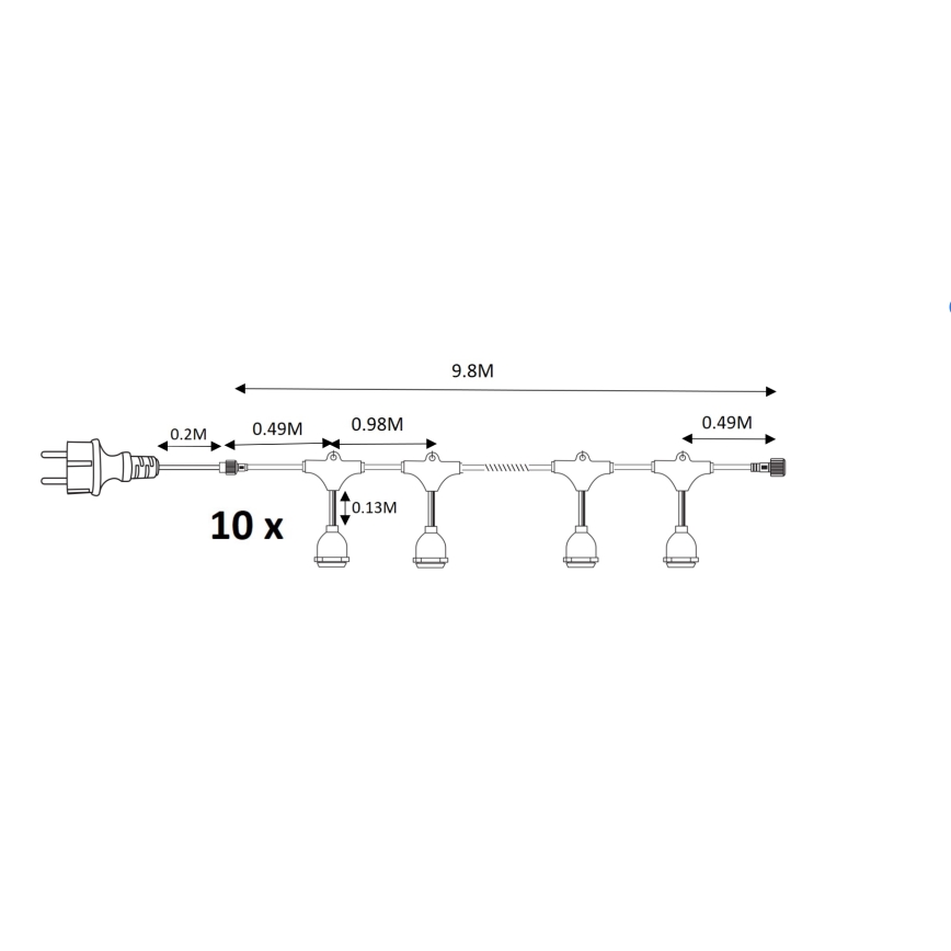 Exterior corrente decorativa GRINALDA 10xE27/15W/230V 10m IP44