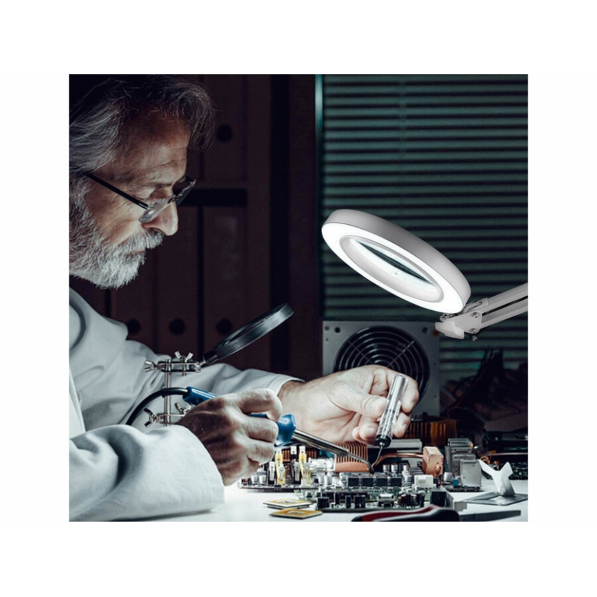 Extol - Candeeiro de mesa LED com regulação e lupa LED/8W/5V 2900/4500/7500K branco