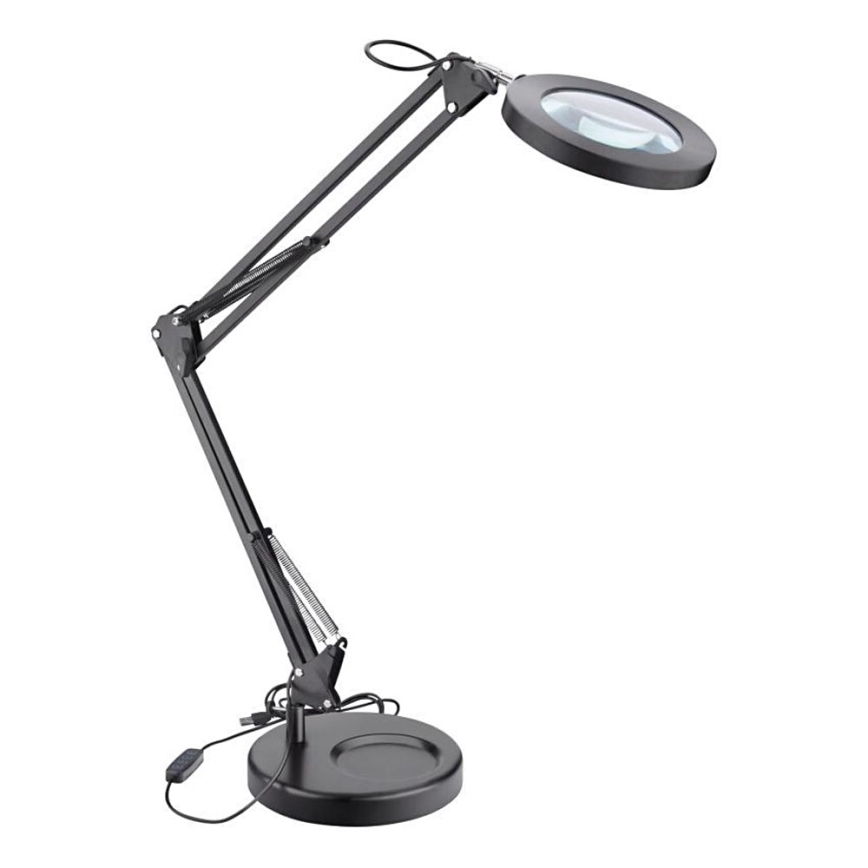 Extol - Candeeiro de mesa LED com regulação e lupa LED/8W/5V 2900/4500/7500K preto