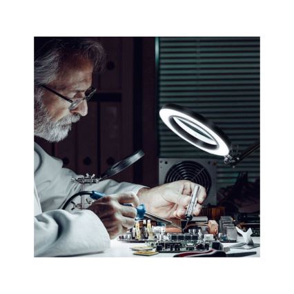 Extol - Candeeiro de mesa LED com regulação e lupa LED/8W/5V 2900/4500/7500K preto